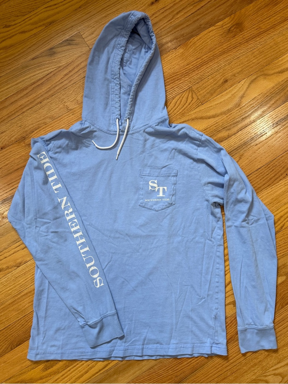Southern Tide Light Blue Hooded Long Sleeve Pocket Tee